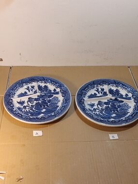 Moriyama Blue and White Willow Pattern Grill Plates - Set of 2